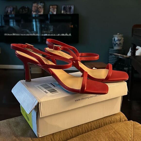 DREAM PAIRS Womens Slingback & Square Open Toe Strappy Heels. Red. Size 9.5. - Picture 1 of 8